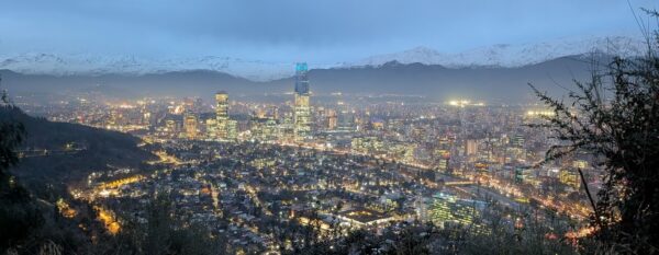 Santiago, Chile at dawn from the mountains over looking the city