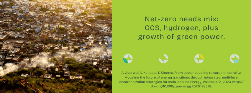 Aerial view of a city with green energy message overlay.